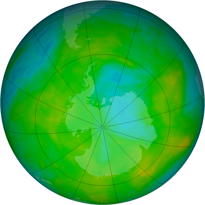 Antarctic ozone map for 15 December 1986